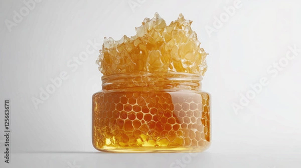 Fototapeta A Glass Jar Filled with Raw Honeycomb and Honey