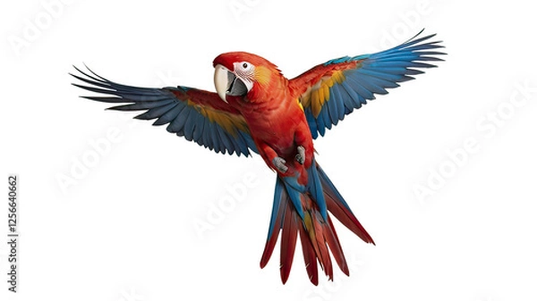 Obraz Parrot flying isolated on white background. Generative Ai.