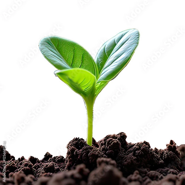 Obraz Growing plant with earth.They are on White background.New life concept.Small plants on the ground in spring.fresh,seed,Photo fresh and Agriculture concept idea. Generative Ai