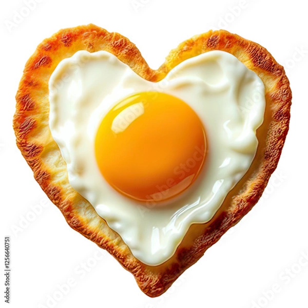 Obraz Heart-shaped sunny-side up egg with golden-yellow yolk centered in pristine white egg whites, making it ideal for Valentine's Day themed content, breakfast menus,Generative Ai