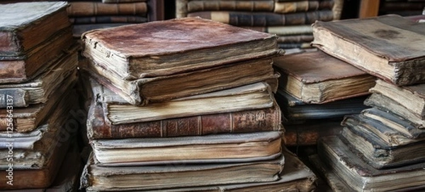 Fototapeta A monastery library filled with centuries-old religious texts crisp edges