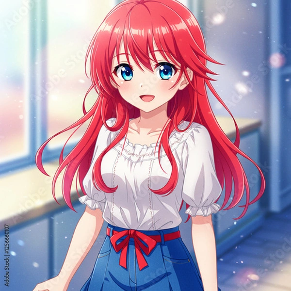 Fototapeta Cute Red Anime Girl