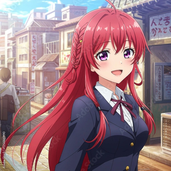 Fototapeta Cute Red Anime Girl