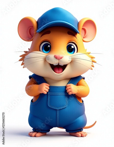Obraz Hamster with blue eyes in the form of a plumber on a white background