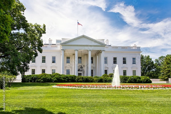 Obraz The White House on a summer day with the American flying over it.