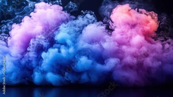 Fototapeta Vibrant colorful smoke clouds swirling against a dark background, creating a mystical atmosphere