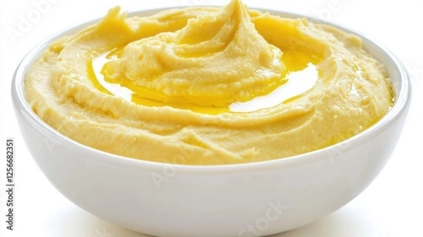Fototapeta Creamy Hummus Dip with Olive Oil Drizzle in White Bowl