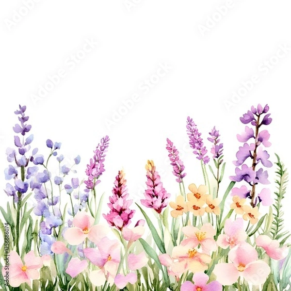 Obraz spring flowers bouquet, Wild flowers - watercolor painting - generative AI Generative AI