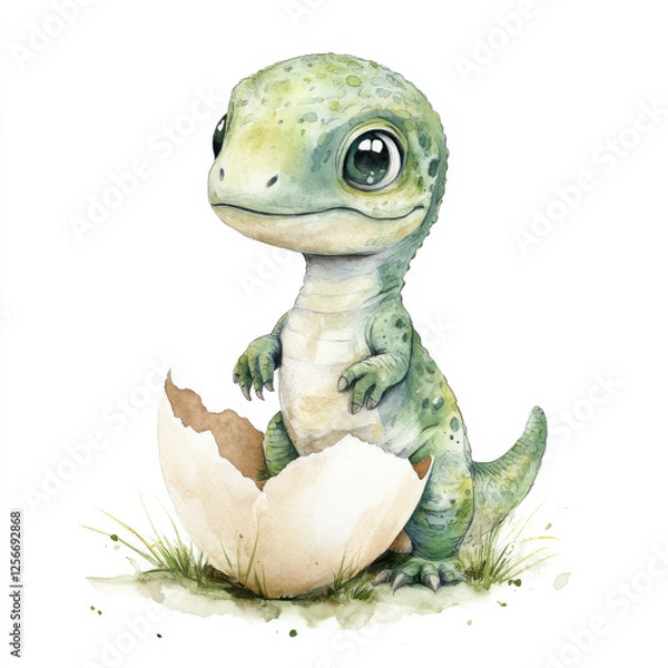 Fototapeta baby dinosaur in an egg pastel watercolor on a clean white background 