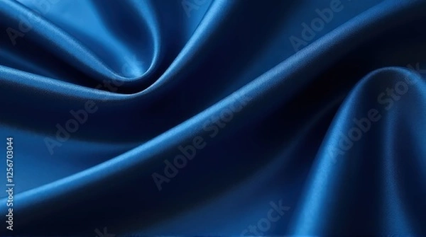Fototapeta Smooth blue silk fabric with elegant flowing folds, creating a luxurious and sophisticated texture with soft light reflections.