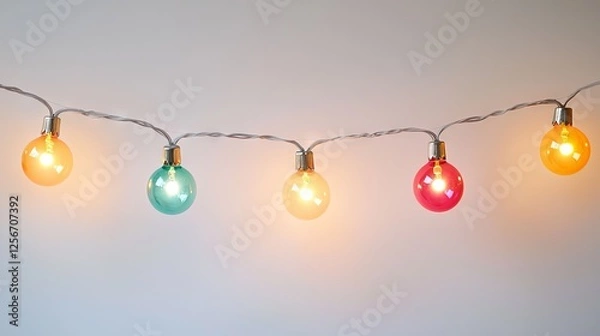 Fototapeta Colorful String Lights on a White Background