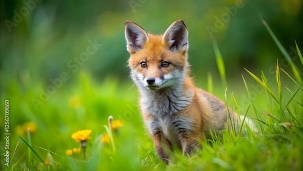 Fototapeta Red Fox Kit in Meadow
