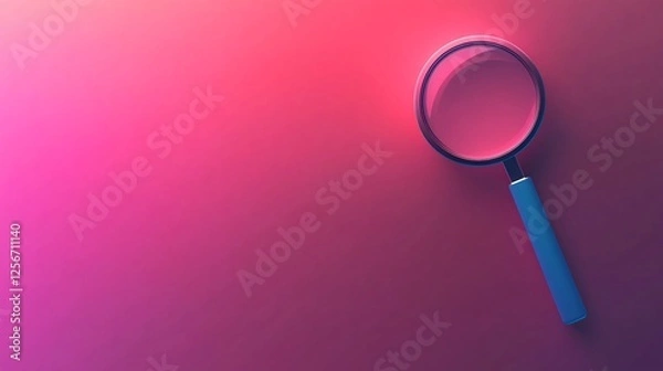 Fototapeta Magnifying glass is casting a shadow on a pink background with copy space