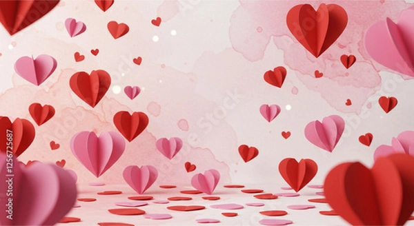 Fototapeta Red Background Happy Valentine's day text, hand lettering typography poster on red gradient background. Vector illustration. Romantic quote postcard, card, invitation, banner template.