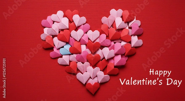Fototapeta Red Background Happy Valentine's day text, hand lettering typography poster on red gradient background. Vector illustration. Romantic quote postcard, card, invitation, banner template.