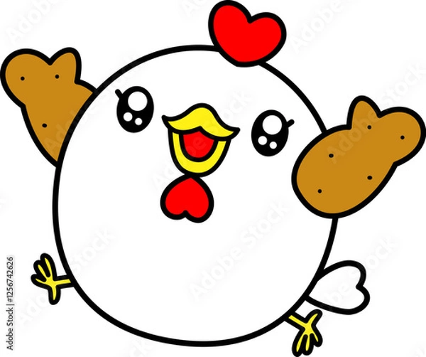 Fototapeta にわとり　手羽先　かわいい　キャラクター　チキン　バンザイ