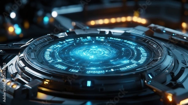 Fototapeta Holographic Quantum Interface Glowing with Binary Pattern