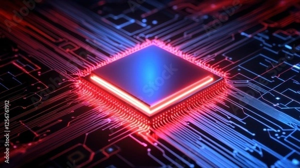 Fototapeta Quantum Chip Glowing under Floating Digital Qubits