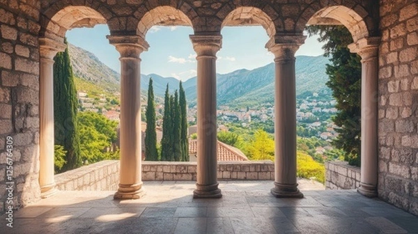 Fototapeta elegant columns of Klis Church, with a beautiful view of the interior that emphasizes the historic architecture and the calming ambiance of the sacred space