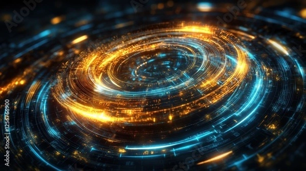 Fototapeta Holographic Quantum Interface Glowing with Swirling