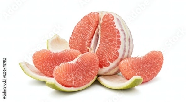 Fototapeta Vibrant Pink Grapefruit Segments on a Clean White Background
