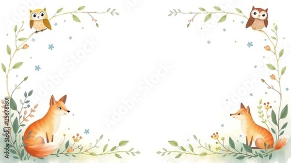 Obraz Cute Woodland Animals with Floral Elements for Children’s Designs