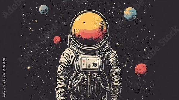 Fototapeta Retro astronaut in space