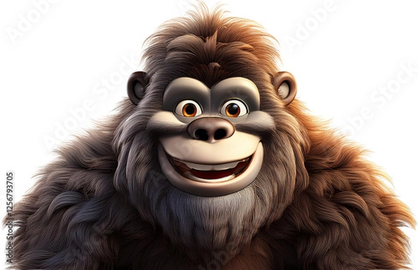 Fototapeta Friendly Cartoon Bigfoot Character Adorable 3D Rendered Yeti Happy Expression Furry Creature