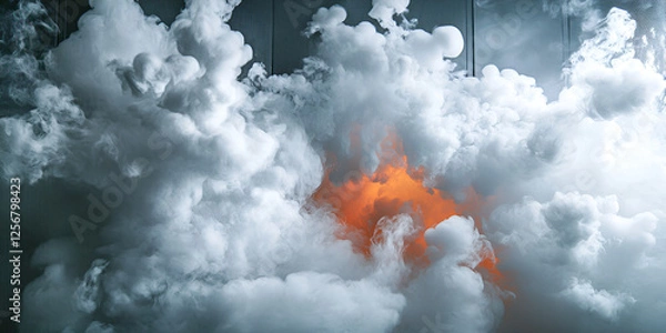 Obraz Dramatic smoke explosion with glowing orange light, Science fiction concept, Chemical reaction effect