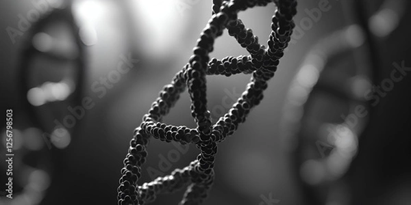 Obraz Close-up of black and white DNA structure, Abstract genetic background, Detailed biological design

