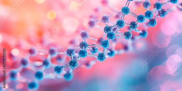 Obraz Close-up of colorful molecular structure in abstract biological science, DNA chain concept

