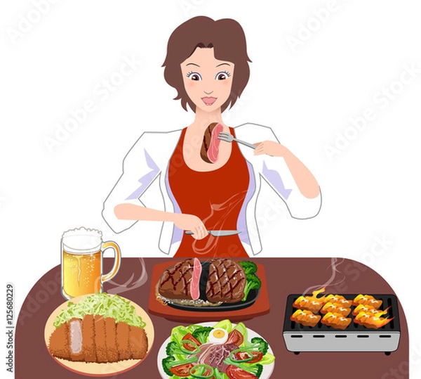 Fototapeta ステーキを食べる女性