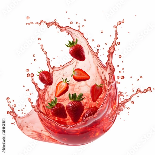 Fototapeta strawberry splash in water on white background