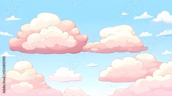Fototapeta Serene Blue Sky with Soft Clouds Illuminated by Gentle Light