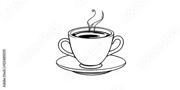 Fototapeta Continuous line drawing of coffee cup and saucer, beverage, cup, line art