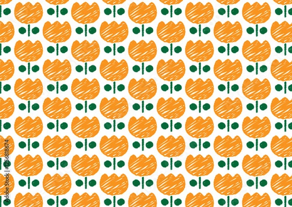 Fototapeta らくがきレトロチューリップ　背景イラスト