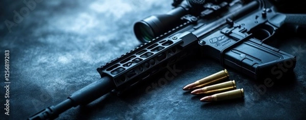 Obraz Close-up of a Modern Rifle with Ammunition