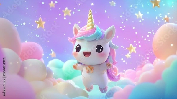 Fototapeta Adorable Unicorn in a Dreamy Pastel Sky