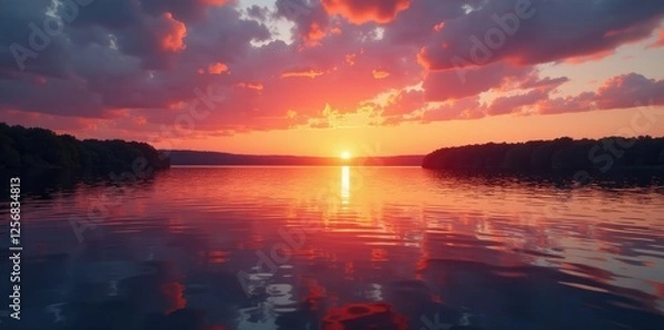 Fototapeta Reflections of a sunset on the water's surface of Annapolis Basin, sunset, ripples
