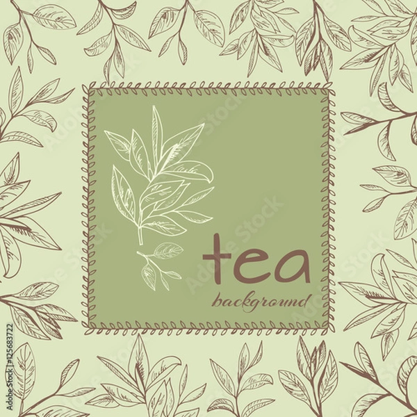 Obraz tea logo vector background with painted leaves tea
