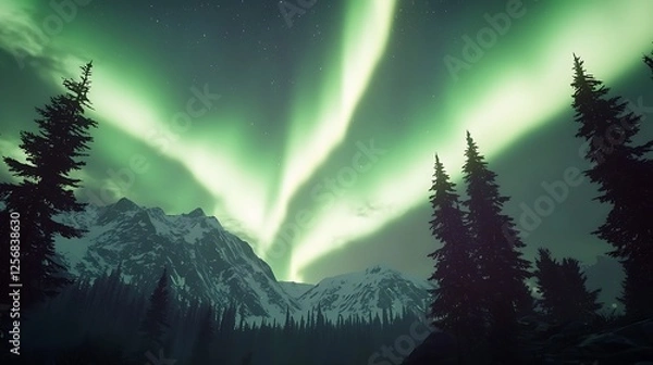 Fototapeta Stunning Aurora Over Vast Alaskan Landscape