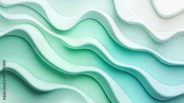 Fototapeta Abstract Mint Green Waves: A Serene 3D Render