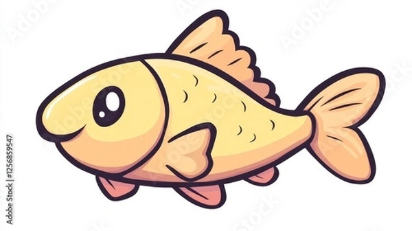 Obraz Cute yellow fish swimming with a smiling expression on a white background. Generative AI