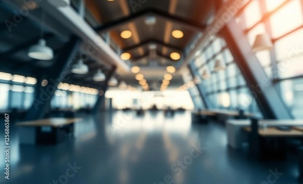Fototapeta Blurred empty open space office abstract light bokeh at office interior background for design architecture photographyarchitecture city building urban design exterior background tourism