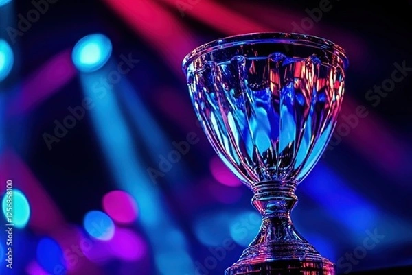 Fototapeta Crystal Trophy Glistens Under Vivid Stage Lights: A Celebration of Victory in Competition