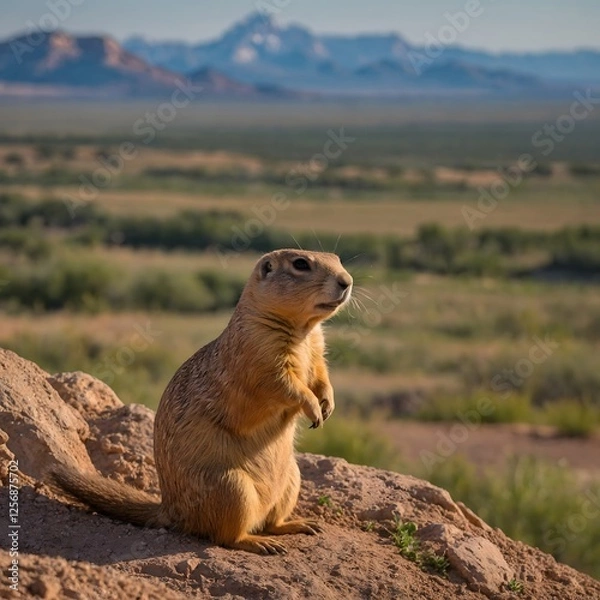 Fototapeta Observant Watcher: The Prairie Dog in Utah's Serene Environment