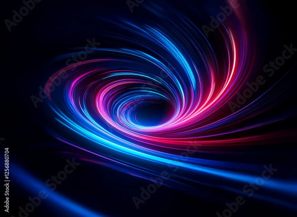 Fototapeta Abstract depiction of a swirling vortex of vibrant blue and pink light against a dark backdrop.  Dynamic, circular shape creates a sense of depth and motion.