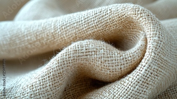 Fototapeta Close-up of textured beige fabric showcasing intricate weave patterns and natural fibers