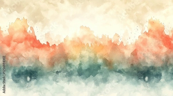 Fototapeta Abstract watercolor painting featuring a blend of warm and cool colors creating a serene atmosphere