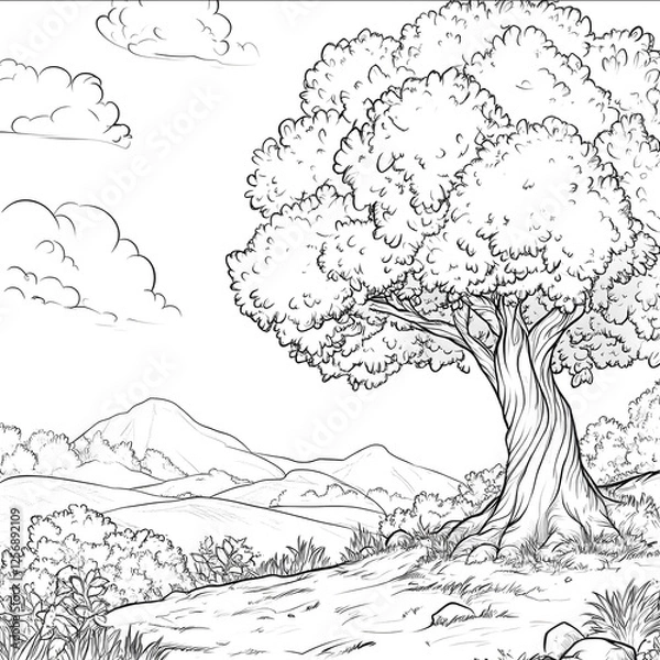 Obraz coloring page cartoon style page for kids tree